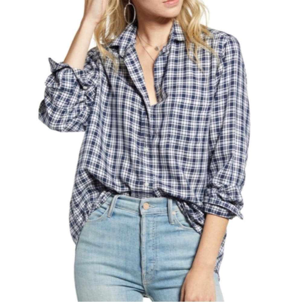 Grayson The Hero Button-Up Shirt in Navy White Toni Plaid Liquid Lyocell